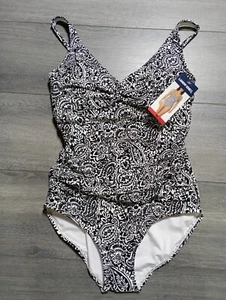 Lands' End One Piece Swimsuit Womens Medium Paisley Black White Beach - Picture 1 of 7