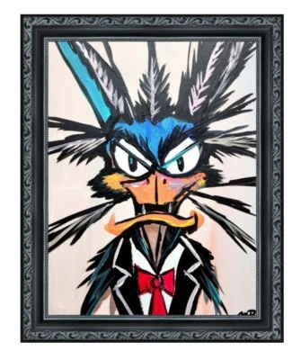 CORBELLIC EXPRESSIONISM 12X16 WILD DUCK ABSTRACT CARTOON ORIGINAL PAINTING ART - Image 1 of 4