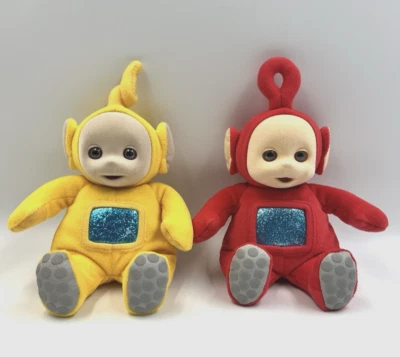 Antigo 1998 Eden Teletubbies Vermelho Po Amarelo Laa Laa Pelúcia Recheada 8" Rosto Flocado - Imagem 1 de 4