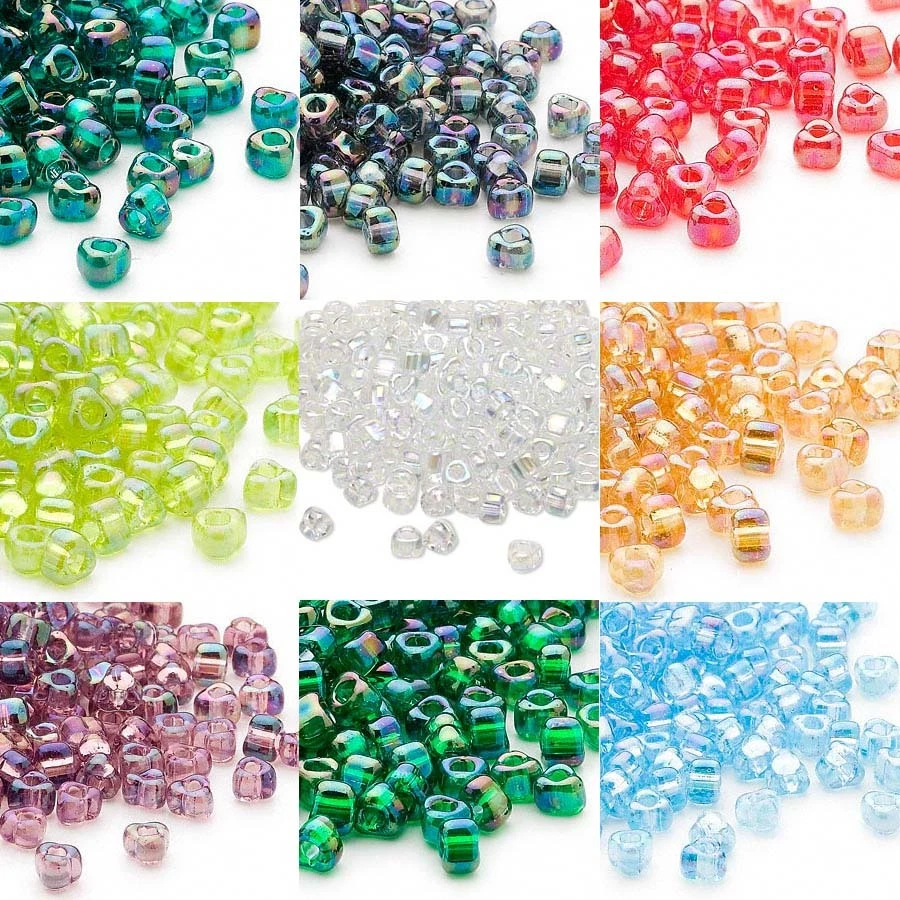 100 Glass Miyuki 4mm 5/0 Triangle Shaped Seed Beads With Fancy AB Iris Finish - Image 1 of 1