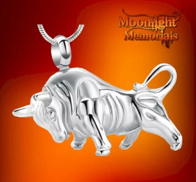 New Bull Cremation Urn Horn Keepsake Ashes Memorial Necklace - Image 1 of 2