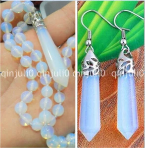 Exquisite Hexagonal Gemstone Healing Chakra Reiki Opal Necklace earrings set 18" - Picture 1 of 3
