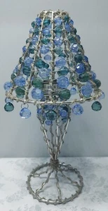 Vintage Beaded French Blue, Teal & Green: Lantern Tea Light Votive Candle Holder - Picture 1 of 6