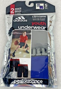 Adidas Boys' Boxer Brief Sz Small 2-Pk Sport Performance Underwear Gray Blue - Picture 1 of 8