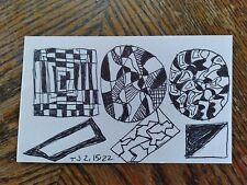 Artful Geometric shapes Contemporary artwork  Black Ink Drawing 3x5 On  paper...