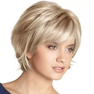 Short Blonde Wigs Blonde Mixed Brown Wigs for Women Natural Fluffy Synthetic - Picture 1 of 5