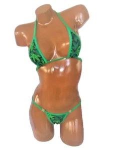 Neu exotischer Tänzer Tanga Bikini 2-teiliges Set - Eine Tasse 420 Marihuana Topf Blattdruck - Bild 1 von 2