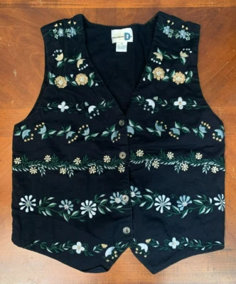 VTG Paul Harris Design Floral Embroidered Metal Button Vest - Size Medium, Blue - Image 1 of 4