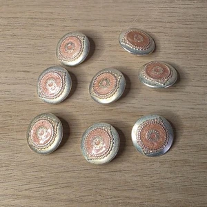 Silver Tone Metal Buttons Set of 12 Pink / Orange Enamel Round Shank 25mm Vtg - Picture 1 of 7