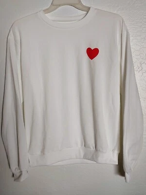 Nueva Sudadera Pullover Talla M 6 Estampado Corazón Informal Manga Larga Cuello Redondo Blanca Foto 1 de 3