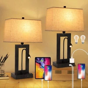 Table Lamps Set Of 2 Dimmable Table Lamps With Usb Charging Ports And Ac Outlet - Picture 1 of 8