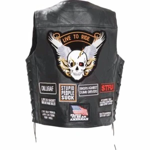 Gilet Jacket en Cuir SKULL / Live To Ride - Bikers country grande taille M / 3XL - Imagen 1 de 6