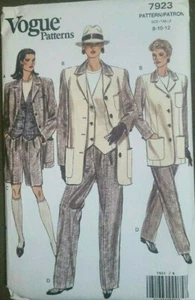 Vogue 7923 Misses Petite Jacket Vest Shorts Pants Size 8 10 12 Vintage 1990 - Picture 1 of 2