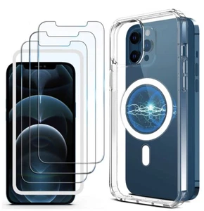 Magnetic Clear Case for iPhone 12/12 Pro, 3 Pack Screen Protector, 6.1 Inches - Picture 1 of 6