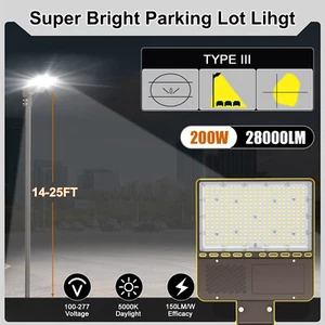 200W LED Parking Lot Light Commercial Street Shoebox Road Garden Lamp Photocell - Picture 1 of 14