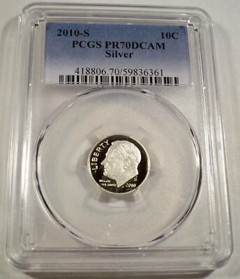 2010-S 10c SILVER PCGS PR70DCAM ROOSEVELT DIME PROOF DEEP CAMEO PR 70 DC - Image 1 of 4