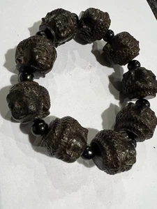 Chinese Wood Hand-Carved Buddha Bead Stretch Bracelet - Picture 1 of 3