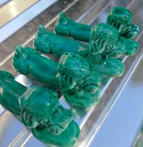 Vintage französische Vallauris grüne Pudel Messerbänkchen - 4er Set, 50er/60er Jahre - Bild 1 von 11