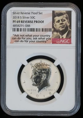 2018 S Silver Reverse Proof Set Kennedy Half PF 69 REVERSE PROOF NGC - Image 1 of 4