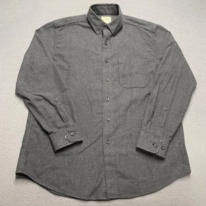 L.L.Bean Shirt Mens Medium Gray Houndstooth Flannel Button Down Long Sleeve - Picture 1 of 6