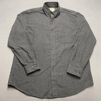 L.L.Bean Shirt Mens Medium Gray Houndstooth Flannel Button Down Long Sleeve - Image 1 of 4