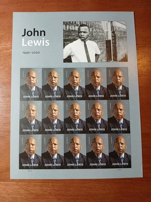 US 2023 5801a 4ever John Lewis imperf NDC full pane of 15 stamps Pl# P11111 MNH - Image 1 of 4