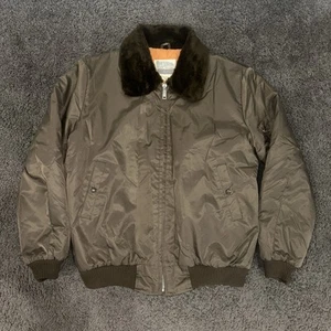 Vtg 70s Sears Work Leisure Bomber Flight Jacket Faux Fur Collar Green Japan XL - Picture 1 of 18