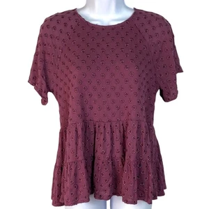 Altar'd State Plum Purple Embroidered Short Sleeve Ruffled Peplum Blouse Size M - Picture 1 of 6
