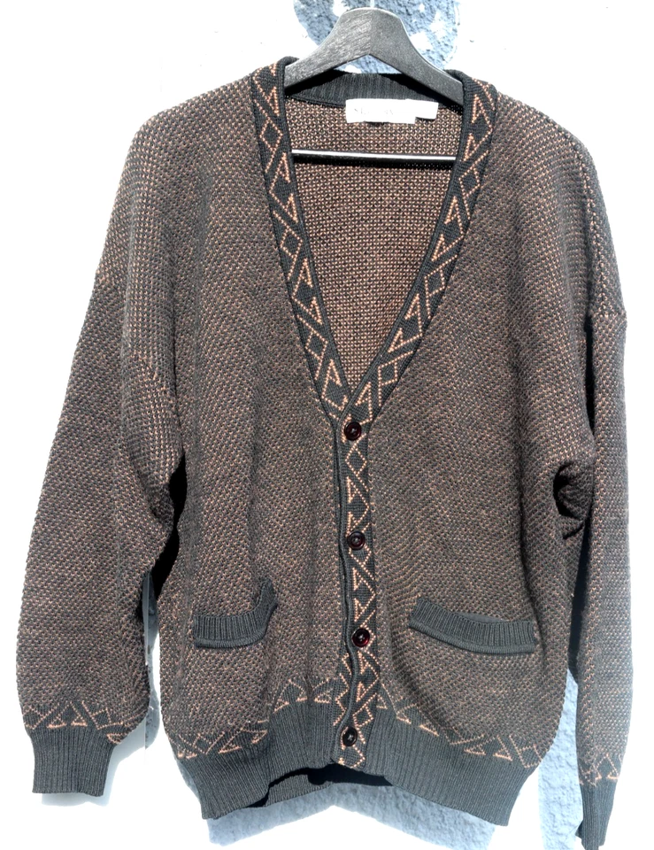 VTG USA Made St. Croix Button Knit Cardigan Sweater Sz XL Geometric Aztec Black - Image 1 of 4