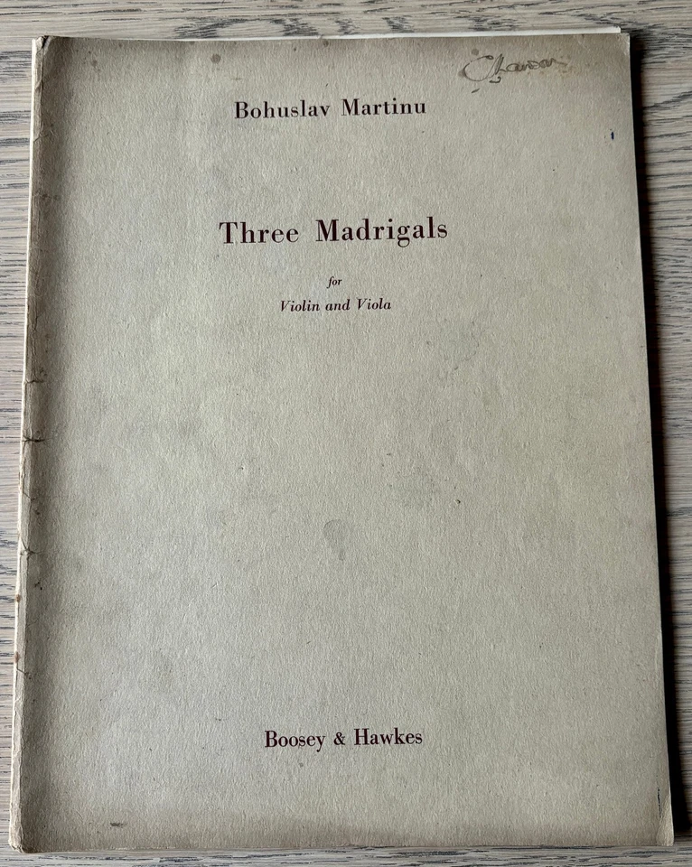 MARTINU THREE MADRIGALS FOR VIOLIN & VIOLA SHEET MUSIC BOOK (1949)  ENGLAND - Image 1 of 3