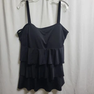 Cacique Schwimmen Tankini Oberteil Rüschen Stufen ohne Bügel BH Unterstützung Schwarz Gr. 26 Neu mit Etikett - Bild 1 von 8