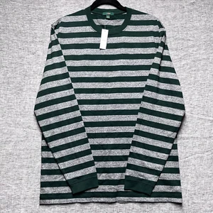 J. Crew Relaxed Long Sleeve Cotton T-Shirt Men's Size M Green Striped NWT - Picture 1 of 12