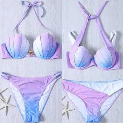 Bikini Set Meerjungfrau Muschel BH Bademode gepolstert Push up Badeanzug Strand - Bild 1 von 4