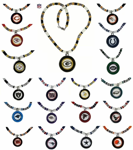 1 Necklace NFL 19” NEW Full Beaded Fancy Big Enameled Logo Jewelry CHOOSE TEAM Cover
