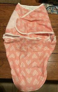 Aden & Anais Swaddle Wrap Baby Size 0-3 Months Pink/white hearts hook & loop/zip