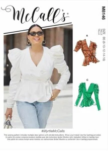 McCalls SEWING PATTERN M8146 Myrtle Peplum Wrap Top Misses Or Womens Plus Sizes - Picture 1 of 7