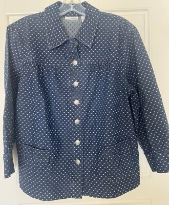 Chaqueta Blazer Chico's Mujer Talla 2 Azul Platino Denim Lunares ¡EXCELENTE ESTADO USADA! Foto 1 de 4