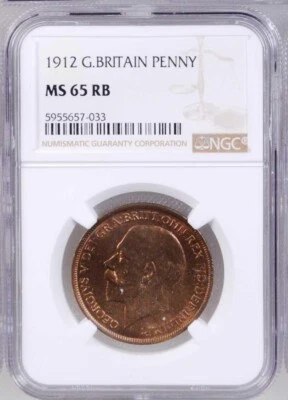 GREAT BRITAIN  GEORGE V 1912  PENNY, GEM UNCIRCULATED, CERTIFIED NGC MS-65-RB - Image 1 of 4