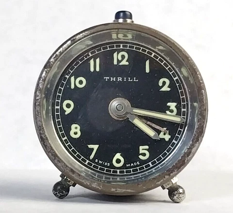 RARE Vintage Swiss Made Mechanical Desk Alarm Clock BREVET DEM Movement Works!!! Cover