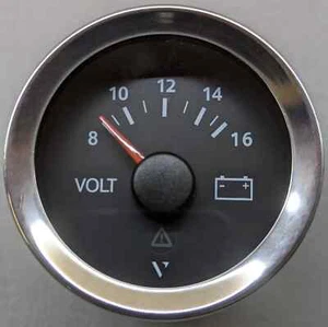 ViewLine Cockpit Glass Voltmeter Gauge 8-16V Black Dial w/ Stainless Bezel - Picture 1 of 1