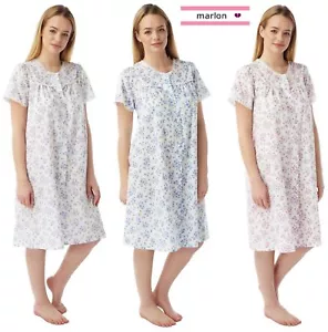 Ladies Short Sleeve button through Poly/Cotton Nightdress Nightie Size10-30 MN12 - Picture 1 of 1
