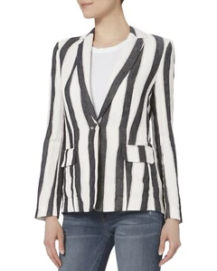 FRAME Women's Linen Classic Striped One Button Blazer Blue White Size 8 - Picture 1 of 7
