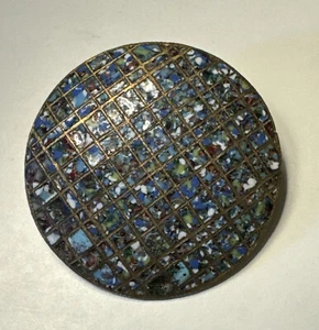 Vintage Glass & Metal Mosaic Shank Button Geometric Design 2.75cm Q922 - Picture 1 of 7