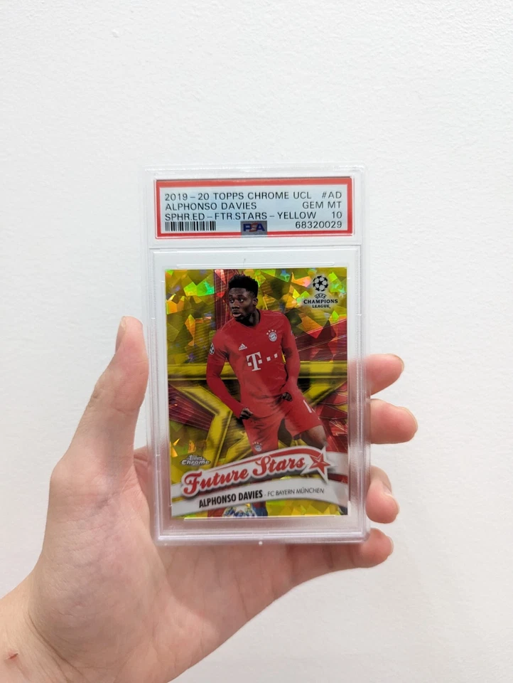 2019-20 Topps Chrome UCL Sapphire ALPHONSO DAVIES Future Stars Yellow /99 PSA 10 - Image 1 of 2