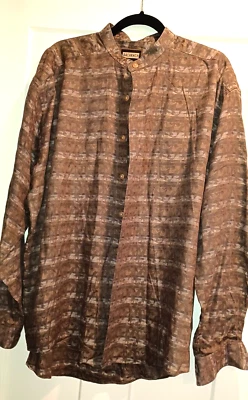 Vintage Bacharach  Geometric Tan Band Pope Collar Long Sleeve Dress Shirt Large - Image 1 of 3