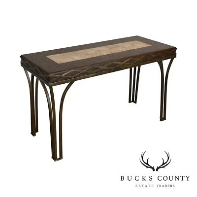 Consola de hierro con tapa de corcho y travertino teselado Foto 1 de 4