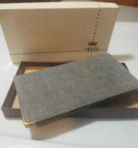 Vintage Swank Denim and Black Top Grain Cowhide Bi-Fold Wallet Card Cash pockets - Picture 1 of 6