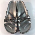 Italian Shoemakers Silver Leather Rhinestones 2in Wedge Slides Womens Size 11
