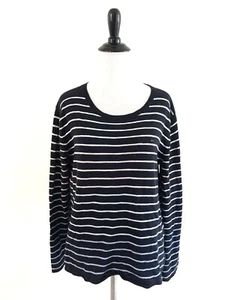 Tommy Hilfiger Womens Size L Blue Striped Sweater Side Split High Low Pullover - Picture 1 of 11