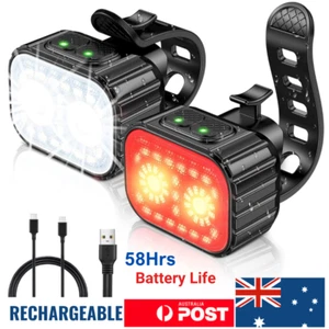 2x Rechargeable Bicycle Lights Super Bright 8+12Modes,Waterproof, Front/Back - Picture 1 of 6